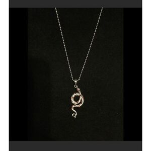 NEW~Silver Slither Snake & Ruby Gemstone Design Pendant Necklace